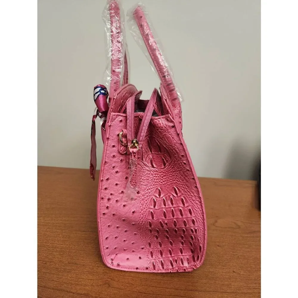 NWT Unbranded FUCHSIA faux Crocodile shoulder bag and crossbody strap with match